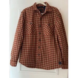VTG 1946 Mens Red Tan Gingham Quilted Flannel Shirt Jacket Lined Size L 44x29